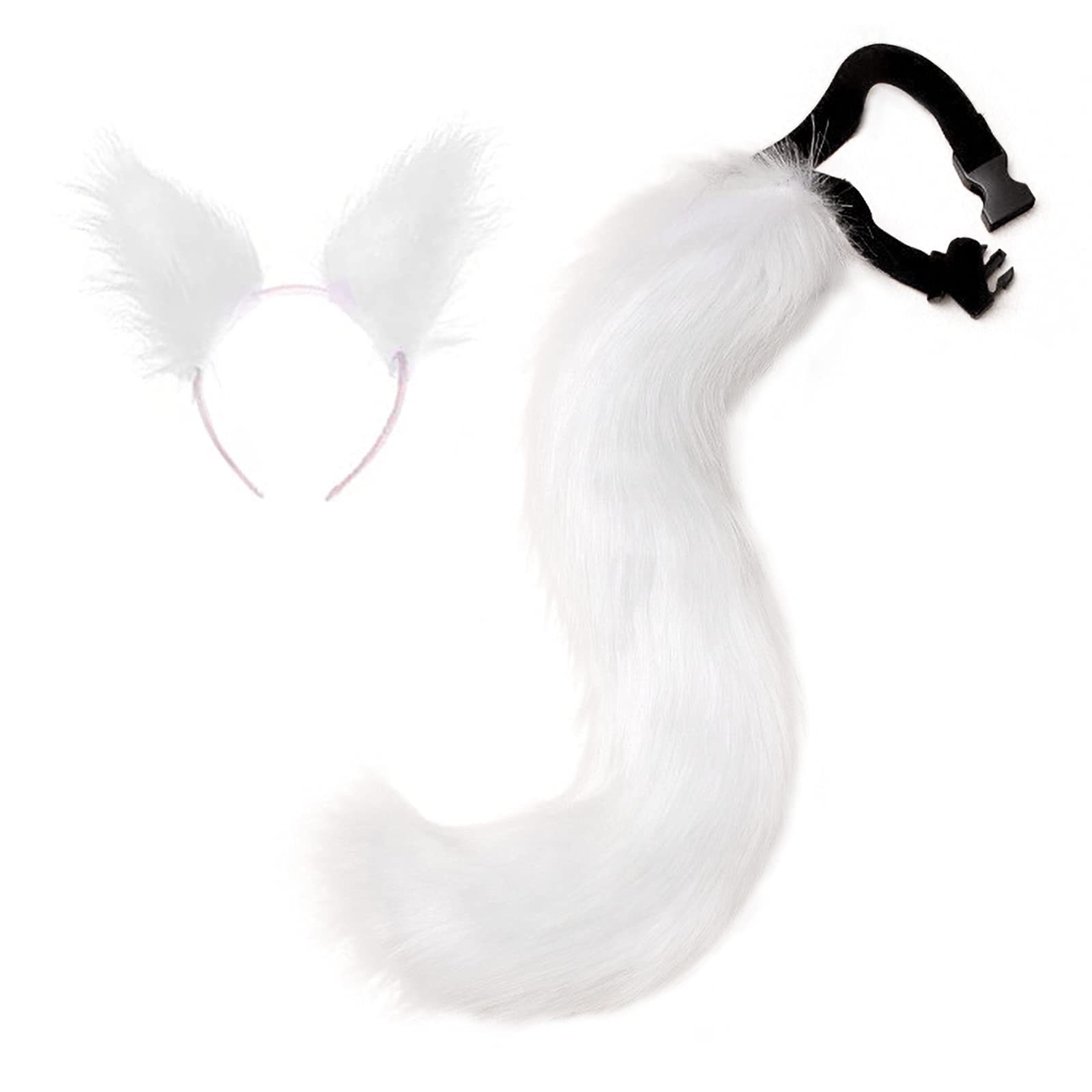 HAOAN Faux Fur Cat Fox Wolf Furry Tail and Clip Ears for Halloween Party Costume Accessories